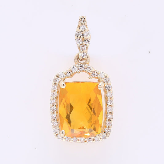1.17 Ct Cushion Mixed Cut Natural Fire Opal 14K Gold Pendant