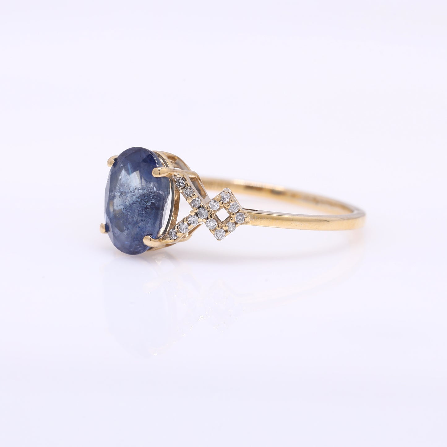 2.44 Ct Oval Mixed Cut Natural Sapphire 14K Gold Ring