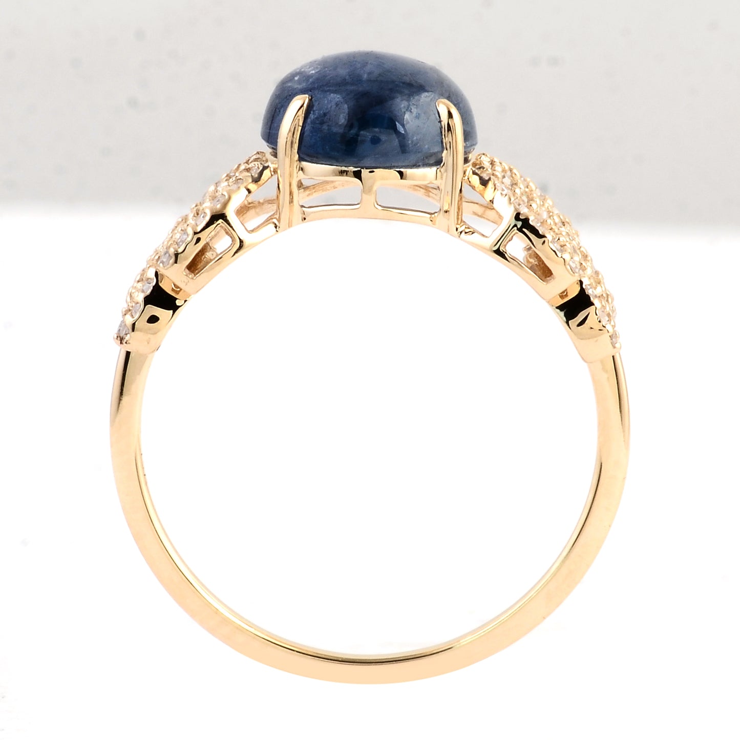 3.72 Ct Oval Cabochon Natural Corundum Sapphire 14K Gold Ring