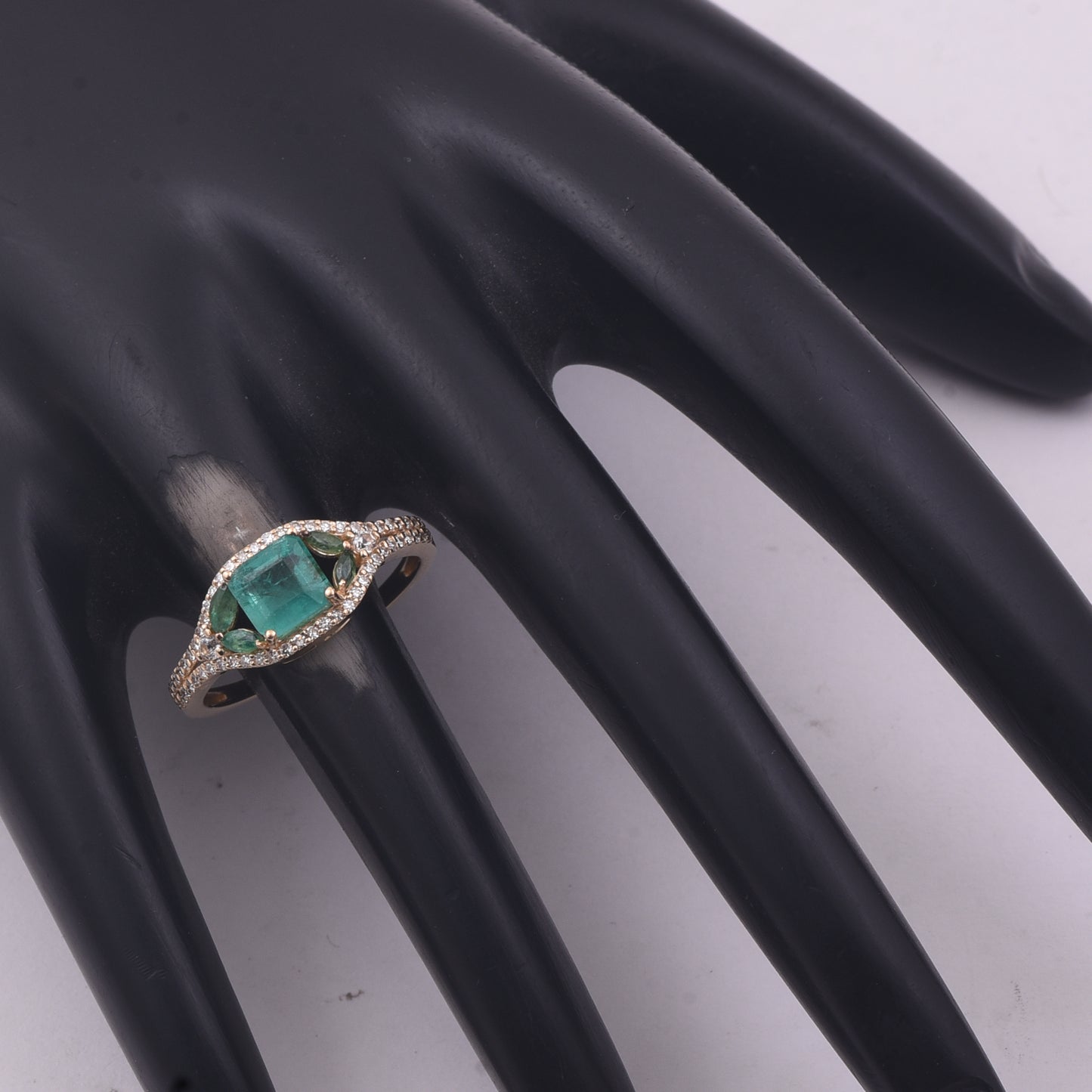 1.31 Ct Octagon Step Cut, Marquise Mixed Cut Natural Emerald 14K Gold Ring