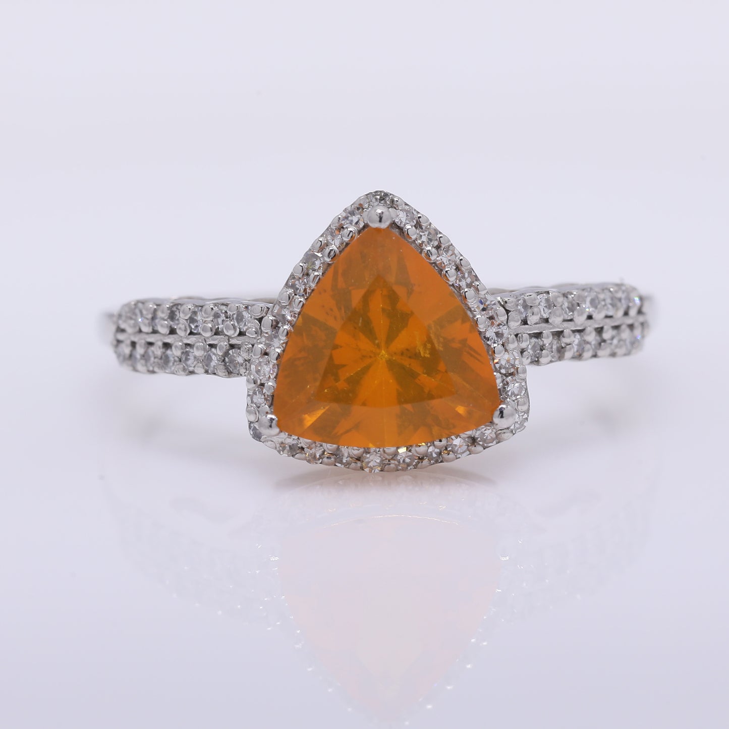 1.20 Ct Triangle Mixed Cut Natural Fire Opal 950 Platinum Ring