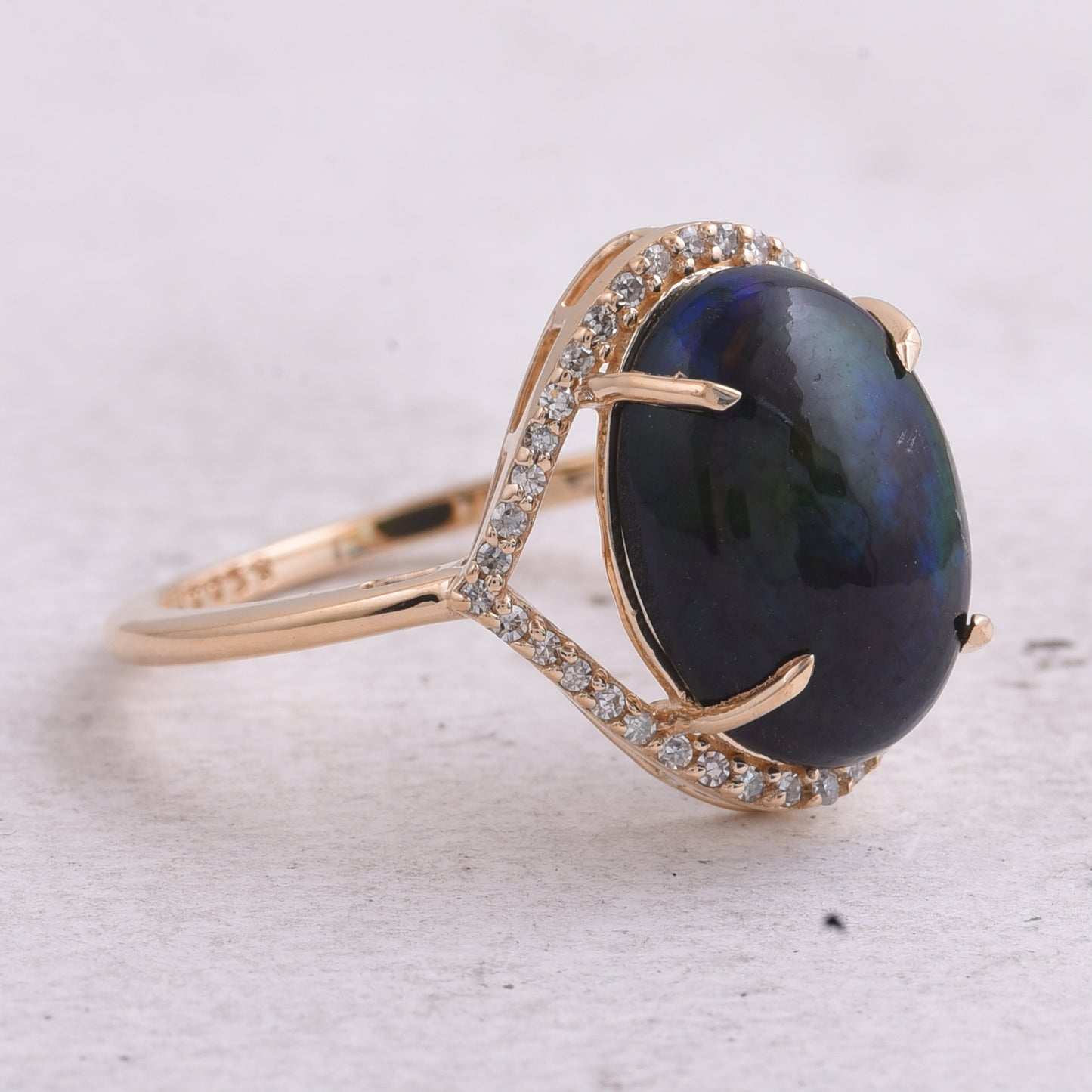 2.99 Ct Oval Cabochon Cut Natural Black Opal 14K Gold Ring