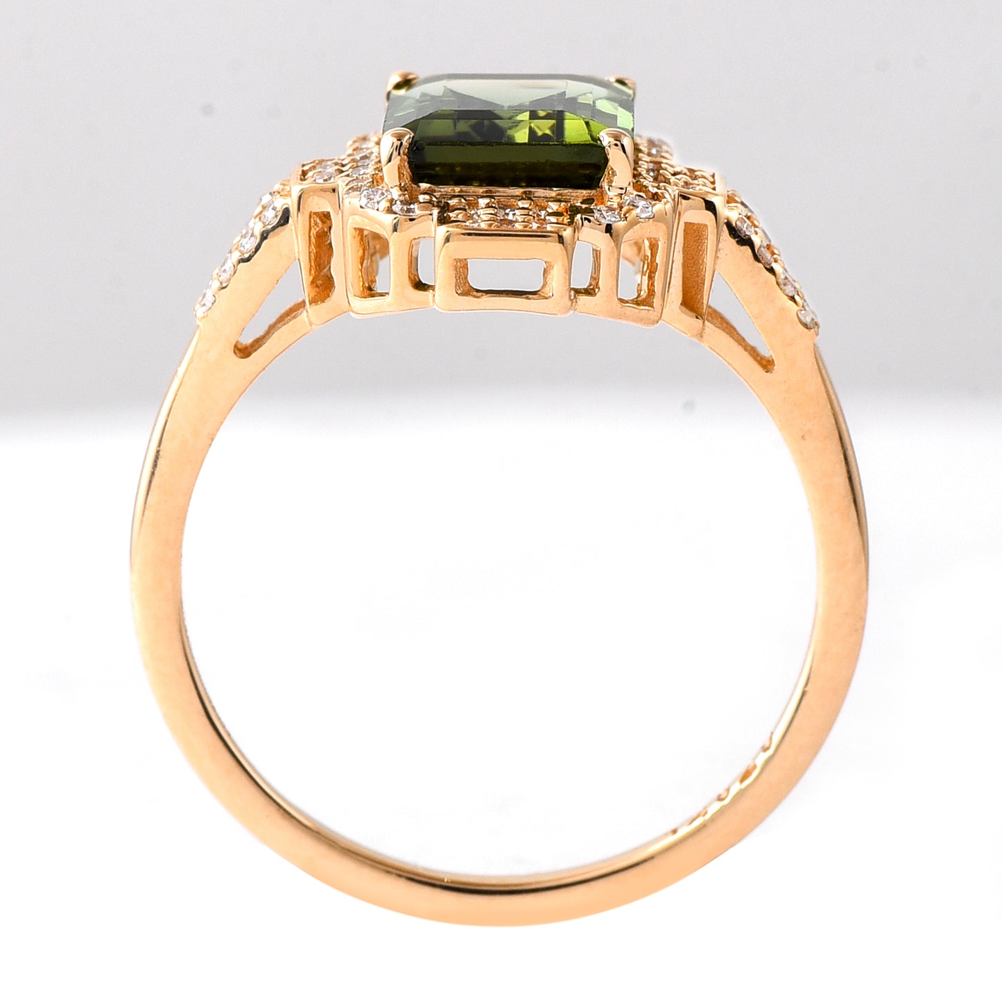 2.26 Ct Octagon Step Cut Natural Green Tourmaline 14K Gold Ring