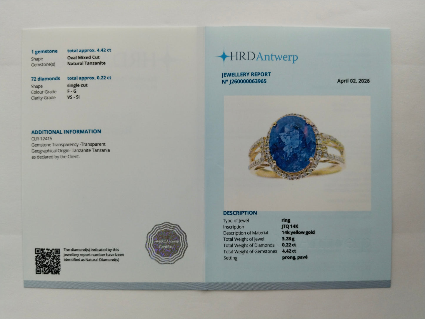 4.64 Ct Oval Mixed Cut Natural Tanzanite 14K Gold Ring