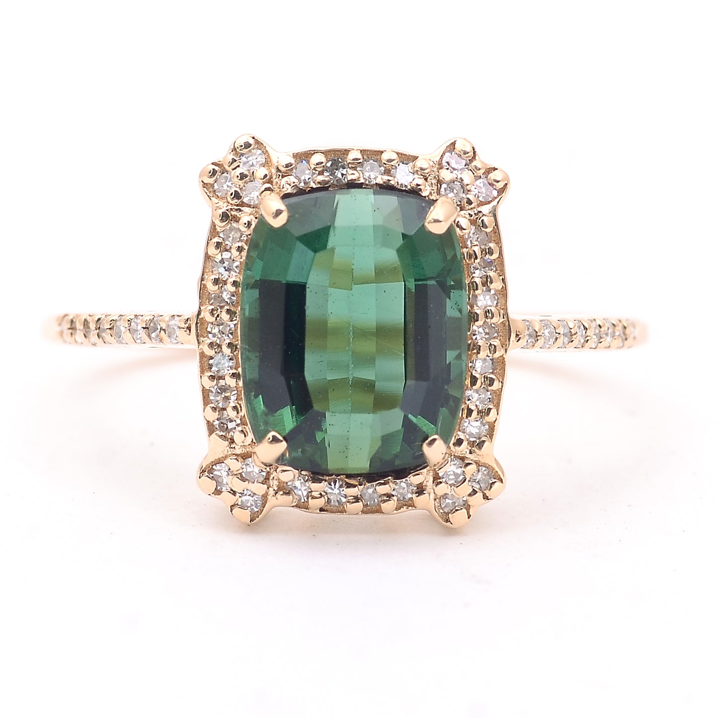 2.49 Ct Cushion Mixed Cut Natural Tourmaline 14K Gold Ring
