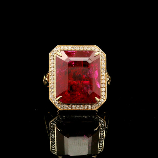 12.93 Ct Emerald Cut Lab Grown Ruby 14K Gold Ring