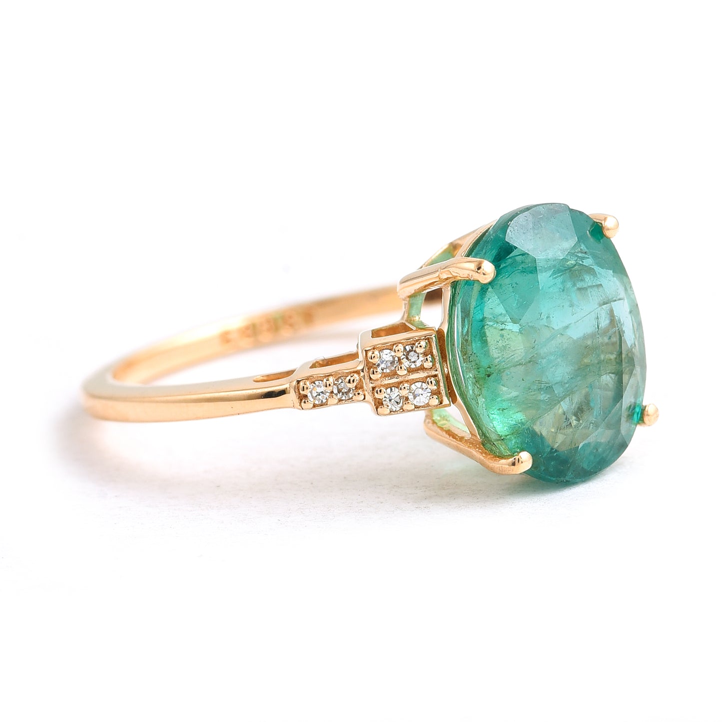 2.08 Ct Oval Mixed Cut Natural Emerald 14K Gold Ring