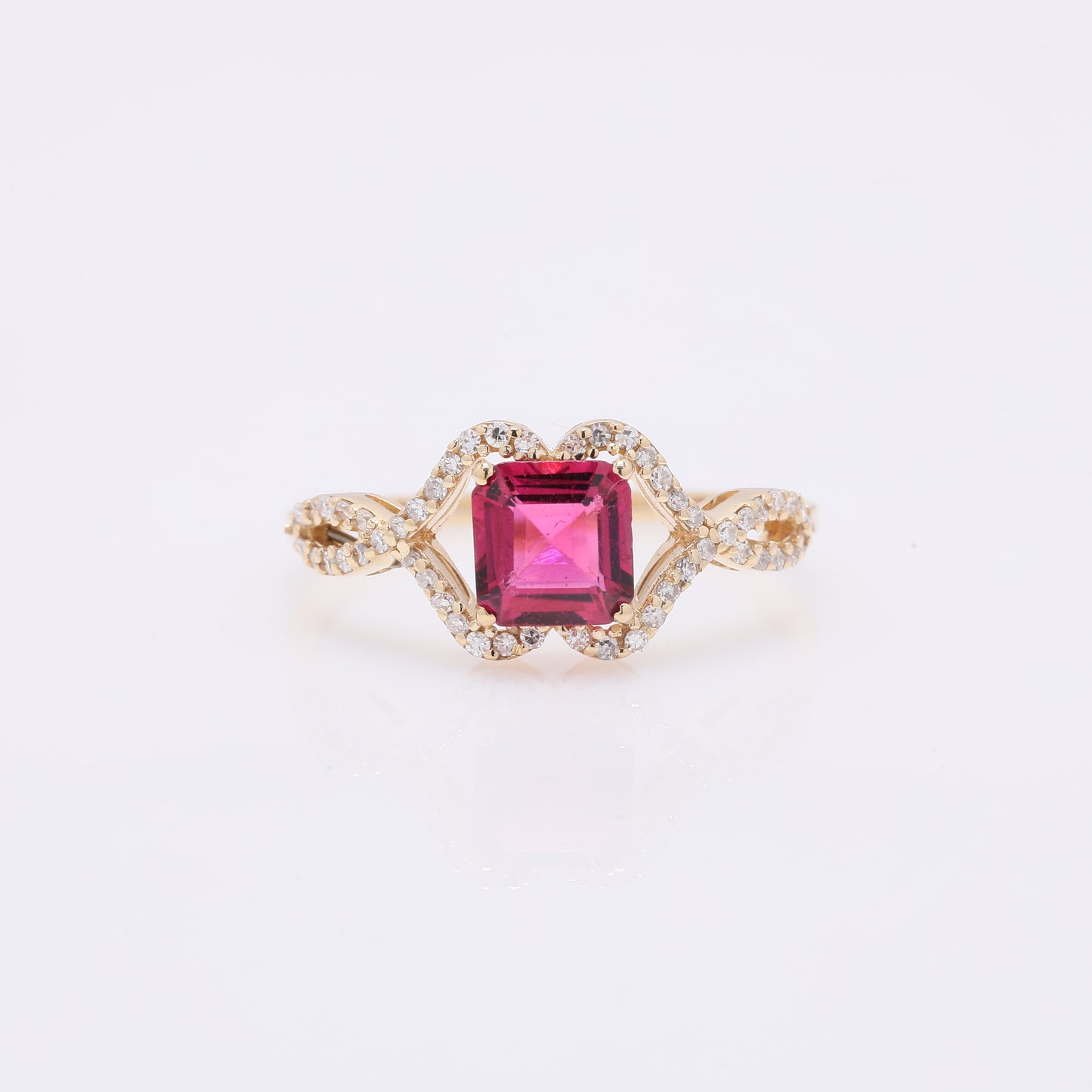 1.00 Ct Octagon Step Cut Natural Rubellite 14K Gold Ring