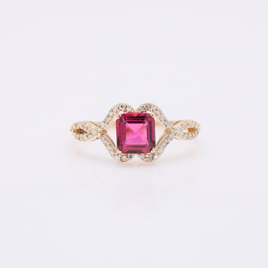 1.00 Ct Octagon Step Cut Natural Rubellite 14K Gold Ring