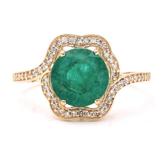 2.27 Ct Round Mixed Cut Natural Emerald 14K Gold Ring