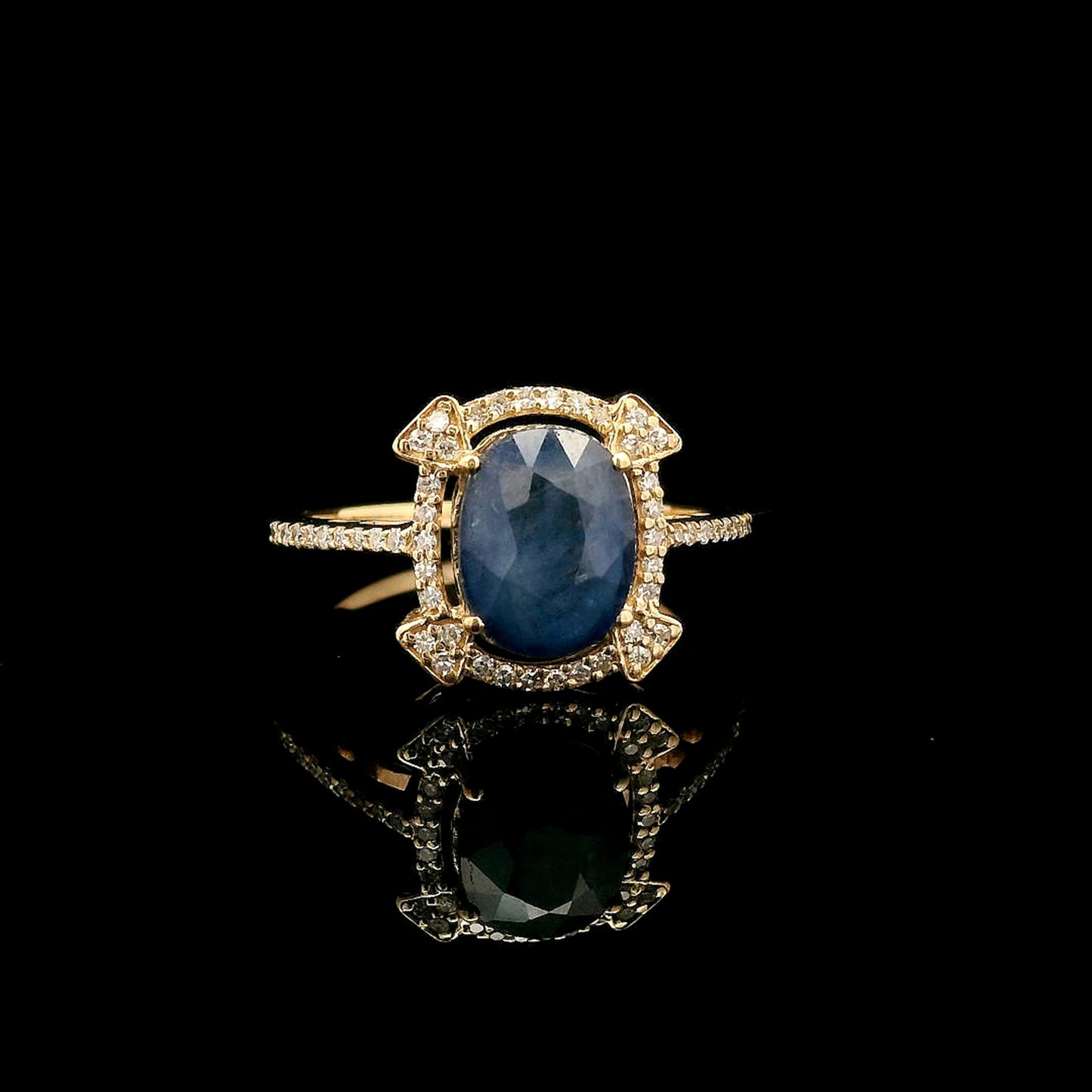 2.83 Ct Oval Mixed Cut Natural Sapphire 14K Gold Ring