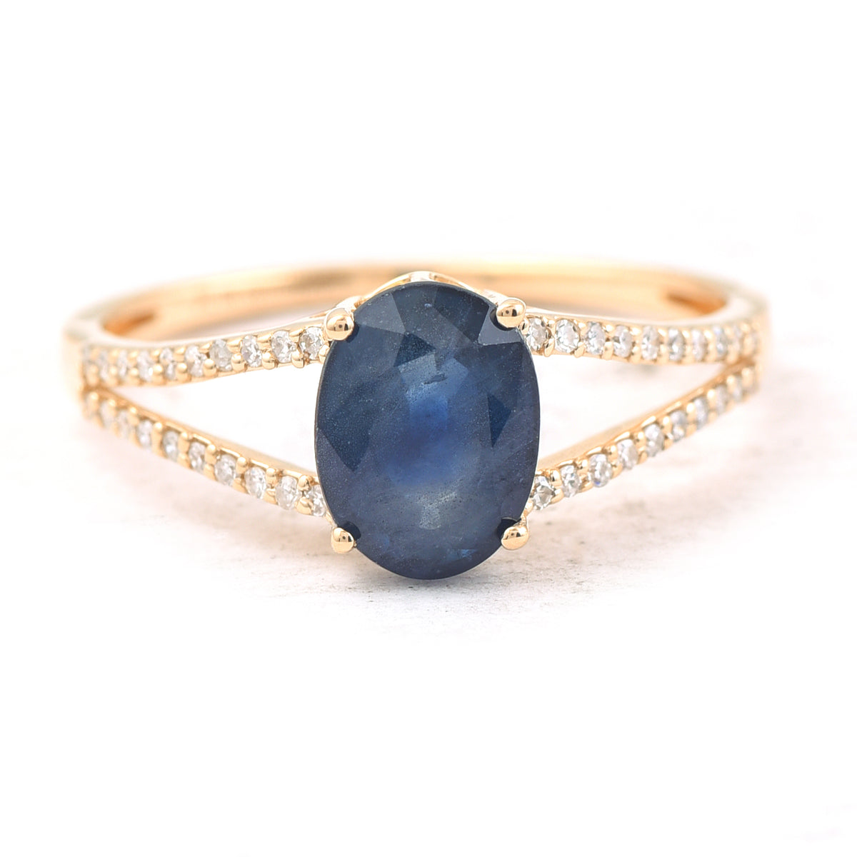 2.02 Ct Oval Mixed Cut Natural Sapphire 14K Gold Ring
