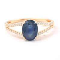 2.02 Ct Oval Mixed Cut Natural Sapphire 14K Gold Ring