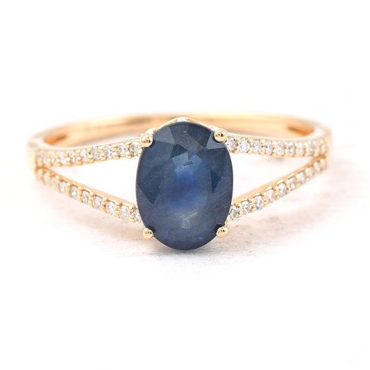 2.02 Ct Oval Mixed Cut Natural Sapphire 14K Gold Ring