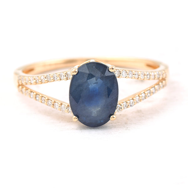 2.02 Ct Oval Mixed Cut Natural Sapphire 14K Gold Ring