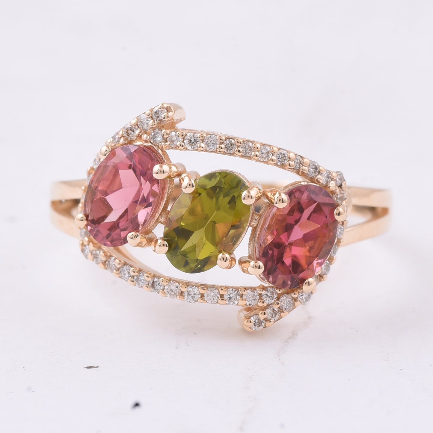 1.77 Ct Oval Natural Multi-Coloured Tourmaline 14K Gold Ring