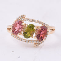 1.77 Ct Oval Natural Multi-Coloured Tourmaline 14K Gold Ring
