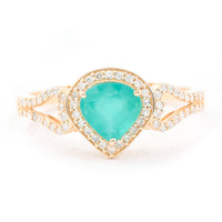 1.00 Ct Pear Mixed Cut Natural Emerald 14K Gold Ring