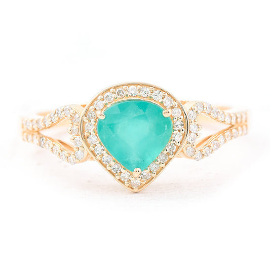1.00 Ct Pear Mixed Cut Natural Emerald 14K Gold Ring