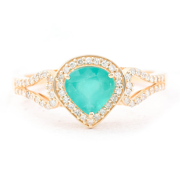 1.00 Ct Pear Mixed Cut Natural Emerald 14K Gold Ring