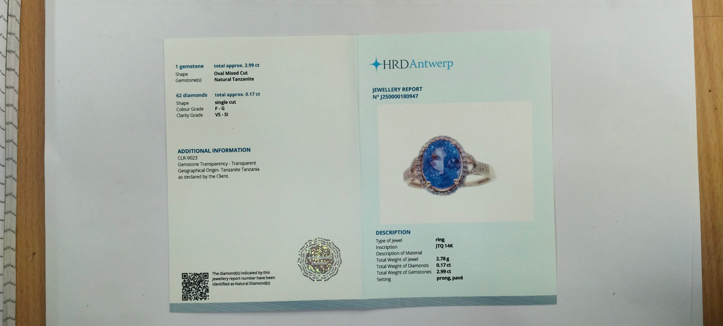 3.16 Ct Oval Mixed Cut Natural Tanzanite 14K Gold Ring