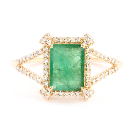 1.39 Ct Emerald Cut Natural Beryl Emerald 14K Gold Ring