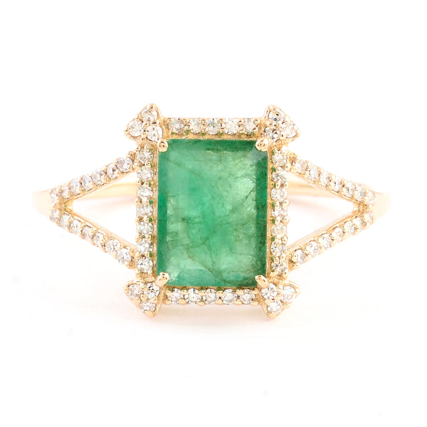 1.39 Ct Emerald Cut Natural Beryl Emerald 14K Gold Ring
