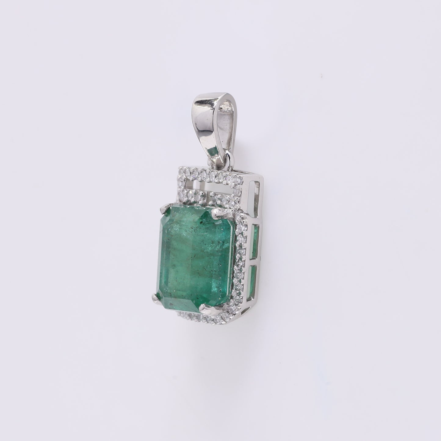 2.92 Ct Octagon Step Cut Natural Emerald 950 Platinum Pendant