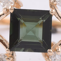 1.30 Ct Square Step Cut Natural Green Tourmaline 14K Gold Ring