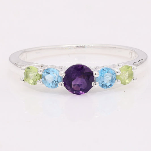 1.02 Ct Round Amethyst 925 Silver Ring