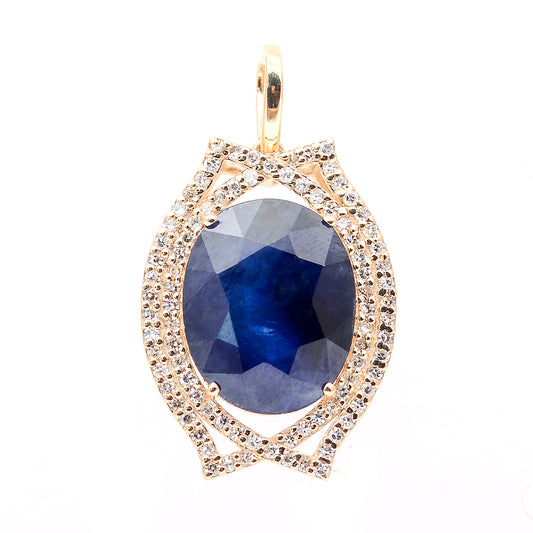 6.39 Ct Oval Mixed Cut Natural Sapphire 14K Gold Pendant
