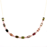 7.91 Ct Octagon Multi Tourmaline 14K Gold Necklace