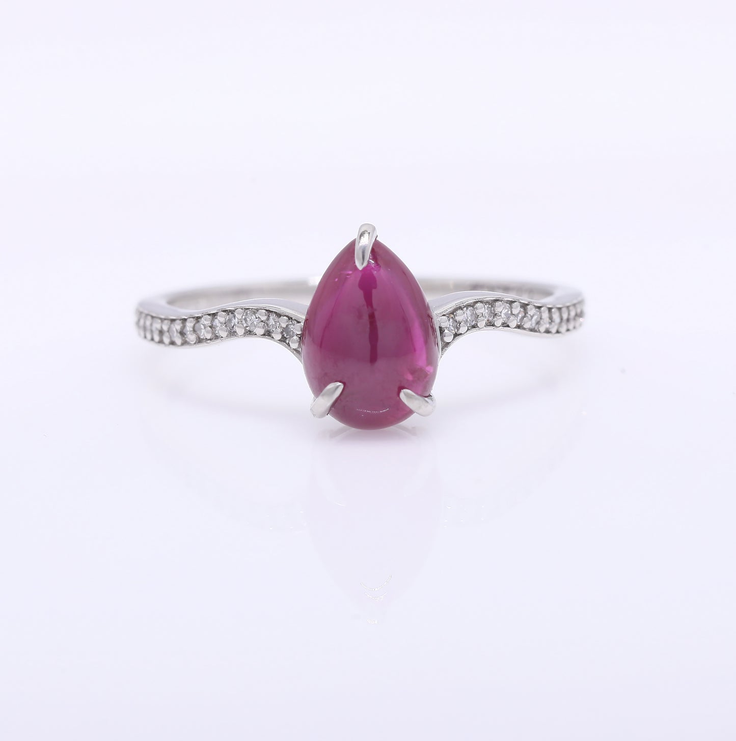 1.89 Ct Pear Cabochon Cut Natural Ruby 950 Platinum Ring