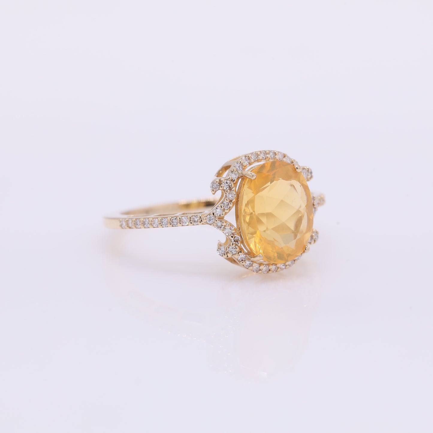 1.99 Ct Oval Mixed Cut Natural Fire Opal 14K Gold Ring