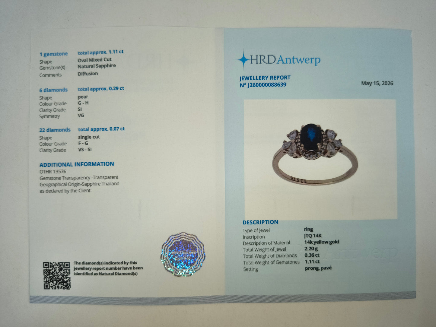 1.90 Ct Oval Mixed Cut Natural Sapphire 14K Gold Ring