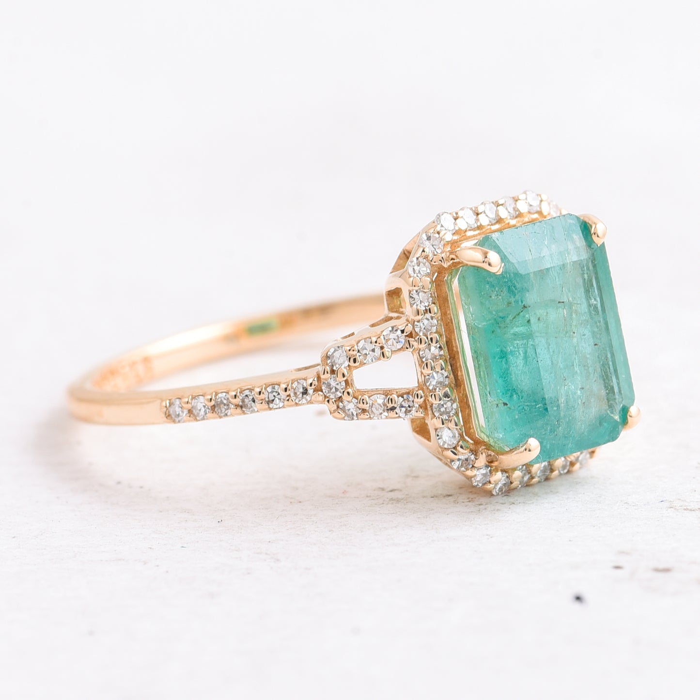 2.20 Ct Octagon Step Cut Natural Emerald 14K Gold Ring