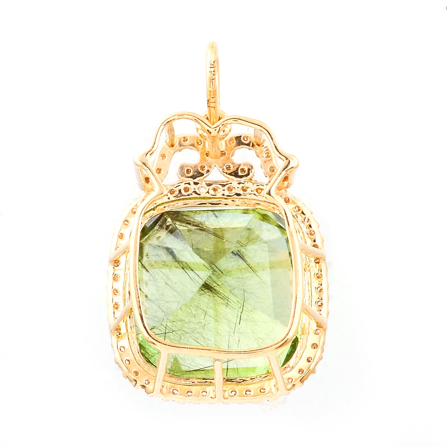13.84 Ct Cushion Natural Eridot 14K Gold Pendant