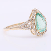 1.26 Ct Pear Mixed Cut Natural Emerald 14K Gold Ring