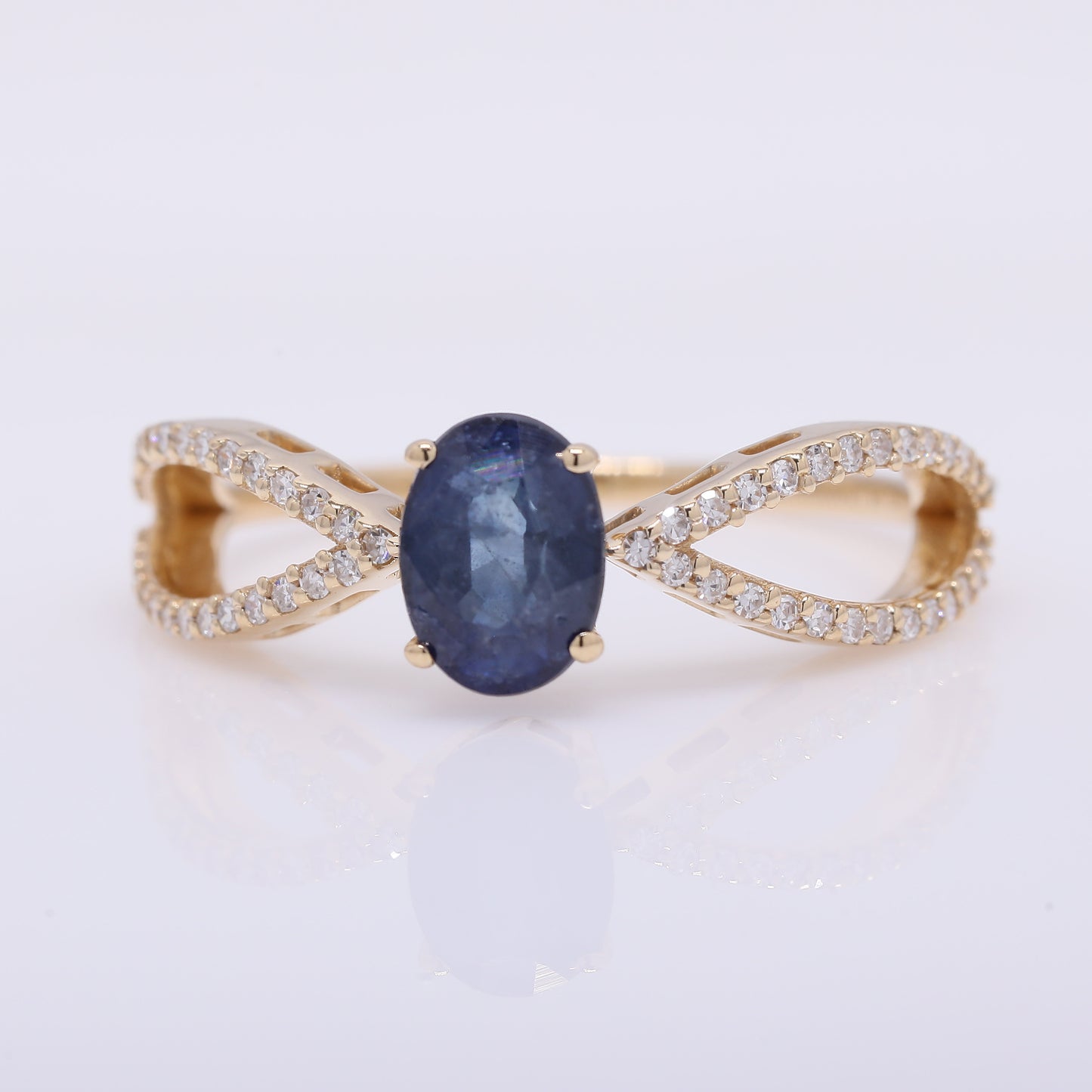 1.38 Ct Oval Mixed Cut Natural Sapphire 14K Gold Ring