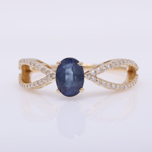 1.38 Ct Oval Mixed Cut Natural Sapphire 14K Gold Ring