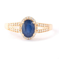 1.53 Ct Oval Mixed Cut Natural Sapphire 14K Gold Ring