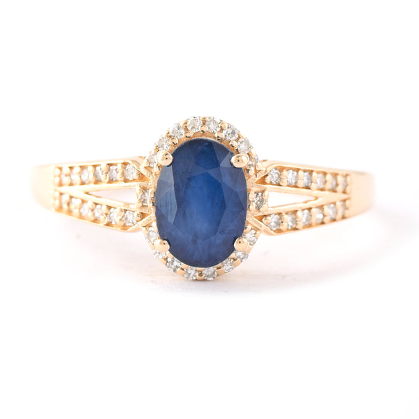 1.53 Ct Oval Mixed Cut Natural Sapphire 14K Gold Ring