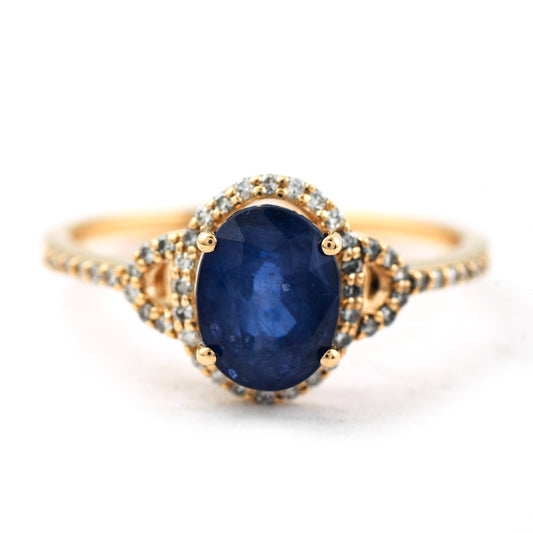 2.03 Ct Oval Mixed Cut Natural Sapphire 14K Gold Ring