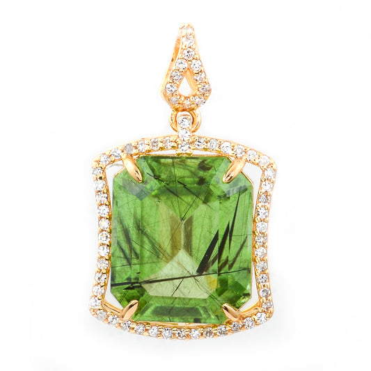 8.30 Ct Octagon Natural Eridot 14K Gold Pendant