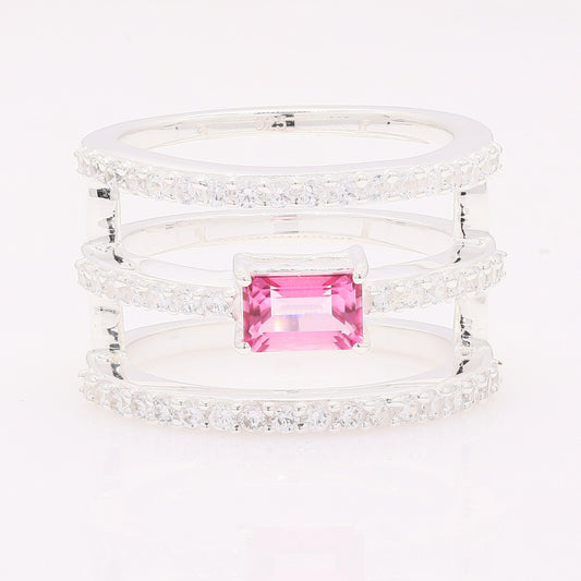 2.12 Ct Octagon Pink Topaz 925 Silver Ring