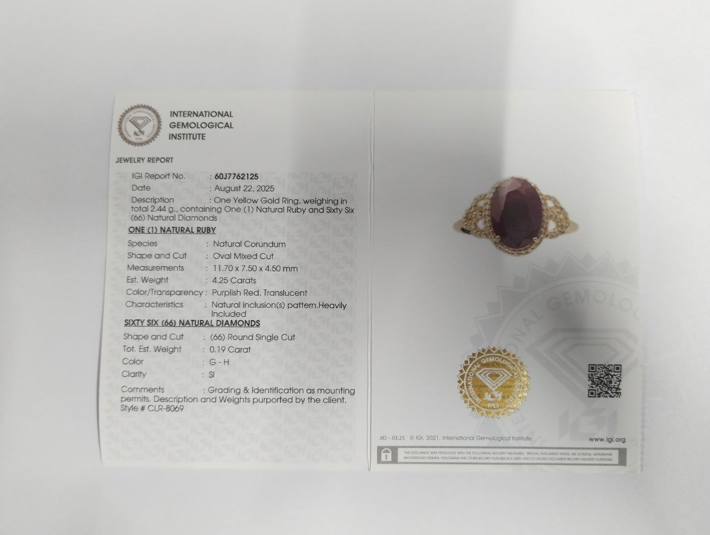 4.44 Ct Oval Mixed Cut Natural Corundum Ruby 14K Gold Ring