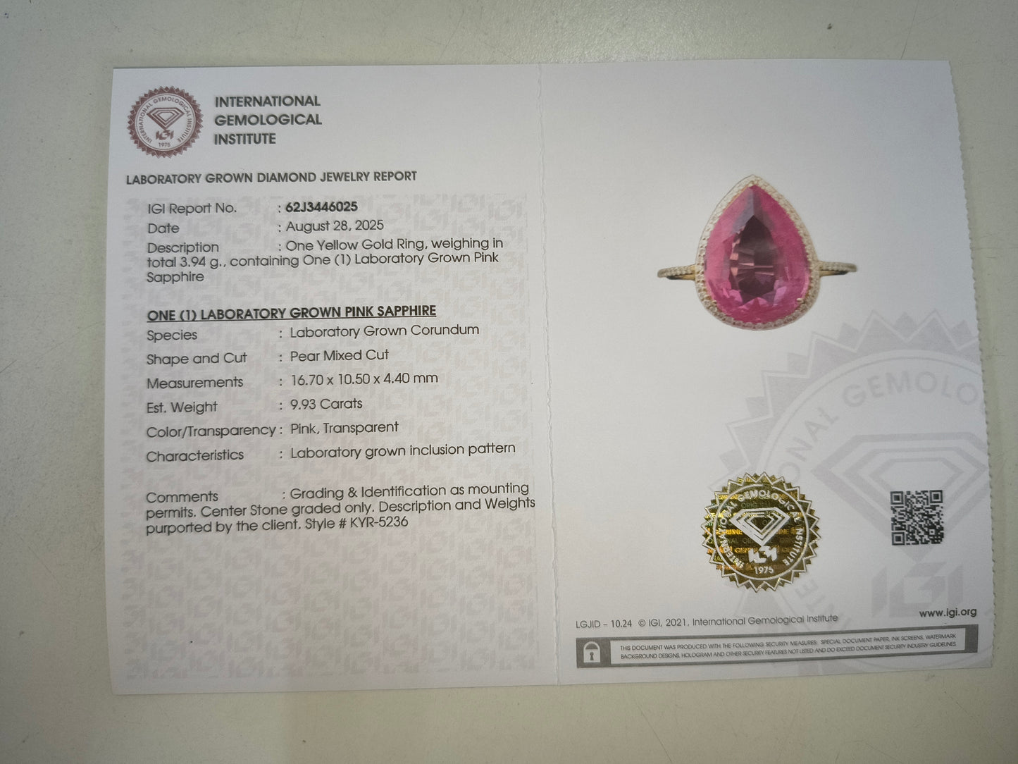 10.14 Ct Pear Mixed Cut Lab Grown Pink Sapphire 14K Gold Ring