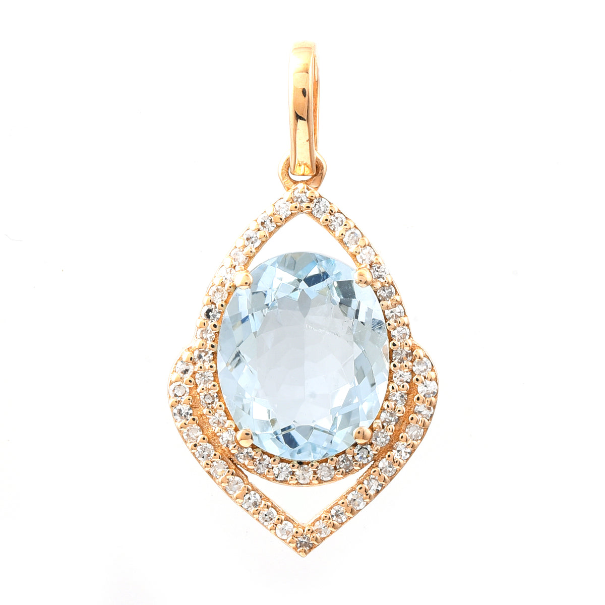 2.30 Ct Oval Mixed Cut Natural Aquamarine 14K Gold Pendant
