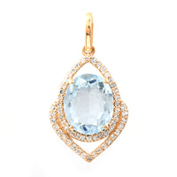 2.30 Ct Oval Mixed Cut Natural Aquamarine 14K Gold Pendant