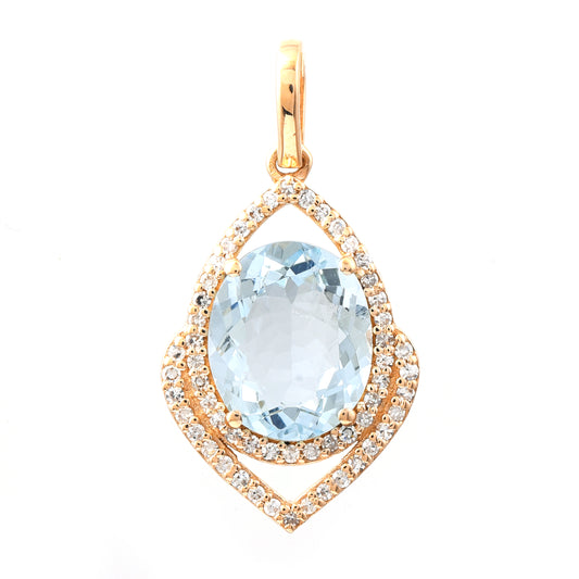 2.30 Ct Oval Mixed Cut Natural Aquamarine 14K Gold Pendant